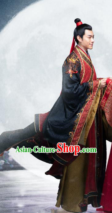 Chinese Ancient Tang Dynasty Swordsman Xiao Song Wedding Clothing Historical Drama Miss Truth Costume and Headpiece for Men