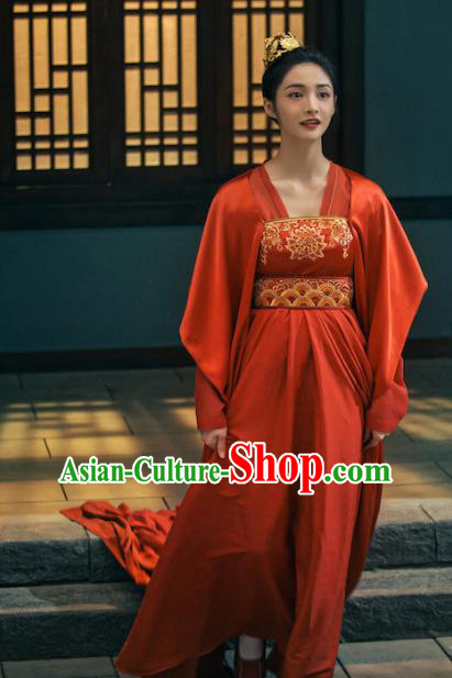 Drama Miss Truth Chinese Ancient Tang Dynasty Female Forensic Ran Yan Red Dress Costume and Headpiece for Women