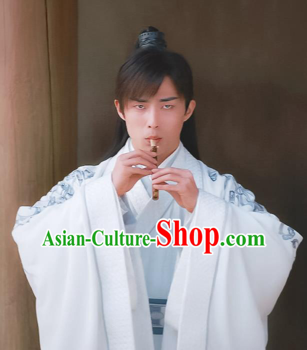 Chinese Ancient Swordsman Su Fu White Clothing Historical Drama Miss Truth Tang Dynasty Costume and Headpiece for Men
