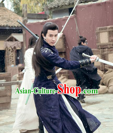 Chinese Ancient Swordsman Jing Ci Clothing Historical Drama The Love Lasts Two Minds Costume and Headpiece for Men
