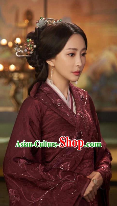 Chinese Drama The Love Lasts Two Minds Ancient Countess Yuan Purple Hanfu Dress Costume and Headpiece for Women
