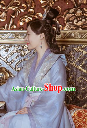 Chinese Drama The Love Lasts Two Minds Ancient Imperial Consort Purple Hanfu Dress Costume and Headpiece for Women