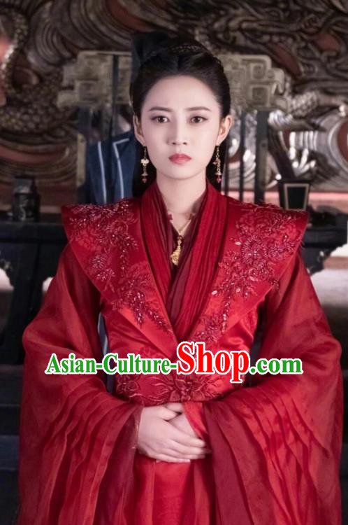 Chinese Ancient Infanta Feng Wanmian Wedding Red Hanfu Dress Drama The Love Lasts Two Minds Costume and Headpiece for Women