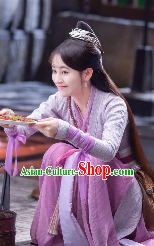 Chinese Ancient Palace Lady Han Yunxi Purple Hanfu Dress Drama Legend of Yun Xi Costume and Headpiece for Women