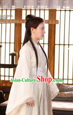Drama Colourful Bone White Hanfu Dress Chinese Ancient Royal Princess Jing Shu Costume and Headpiece for Women