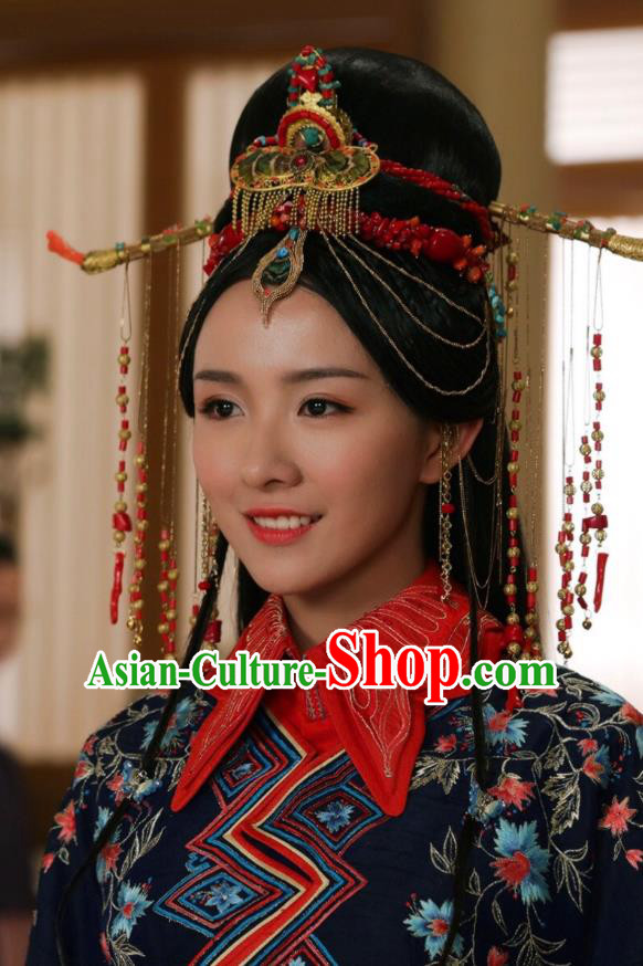 Drama Colourful Bone Chinese Ancient Royal Princess A Li Costume and Headpiece for Women