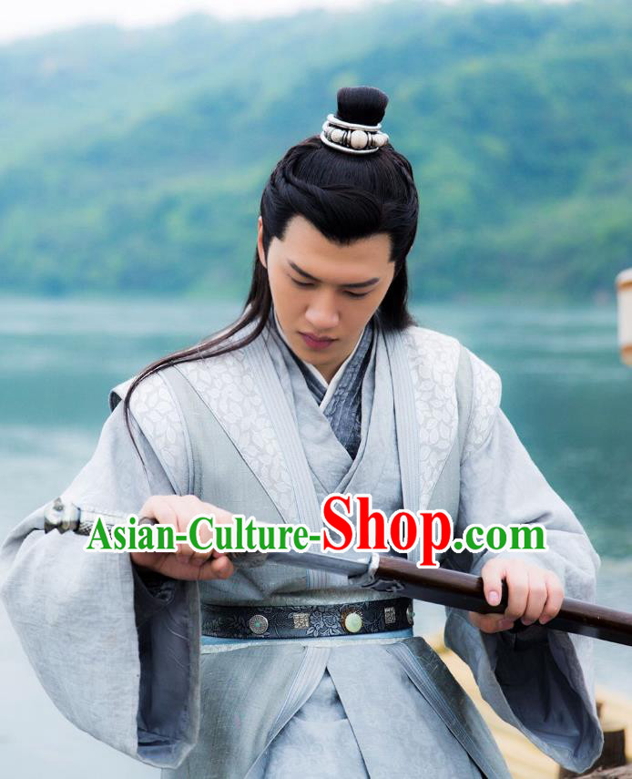 Chinese Ancient Swordsman Clothing Historical Drama Colourful Bone Costume and Headpiece for Men