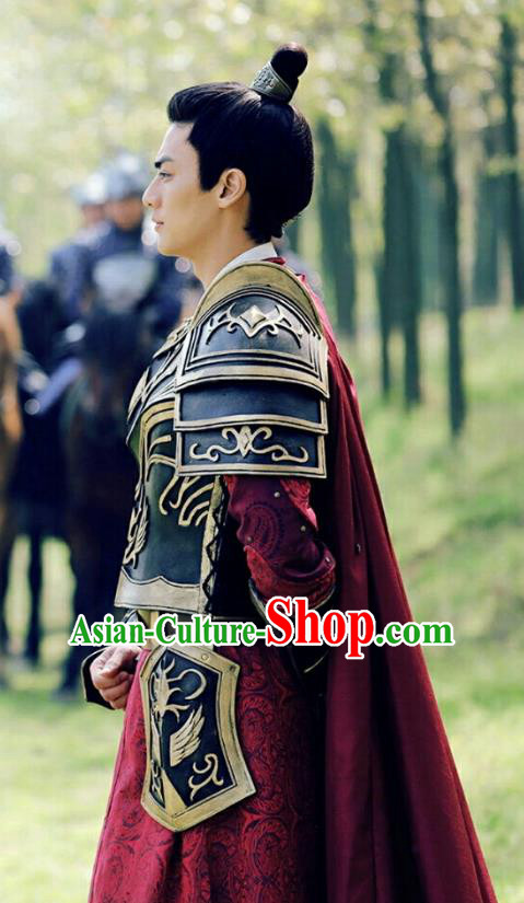 Chinese Ancient General Armor Clothing Historical Drama Colourful Bone Costume and Headpiece for Men