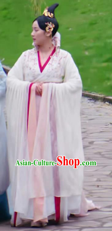 Chinese Ancient Royal Infanta White Hanfu Dress Drama The Love Lasts Two Minds Costume and Headpiece for Women