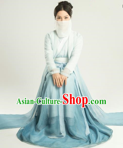 Chinese Ancient Court Maid Zhi Xia Blue Hanfu Dress Drama The Love Lasts Two Minds Costume and Headpiece for Women