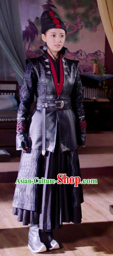 Chinese Ancient Female Bodyguard Hanfu Dress Drama The Love Lasts Two Minds Costume and Headpiece for Women