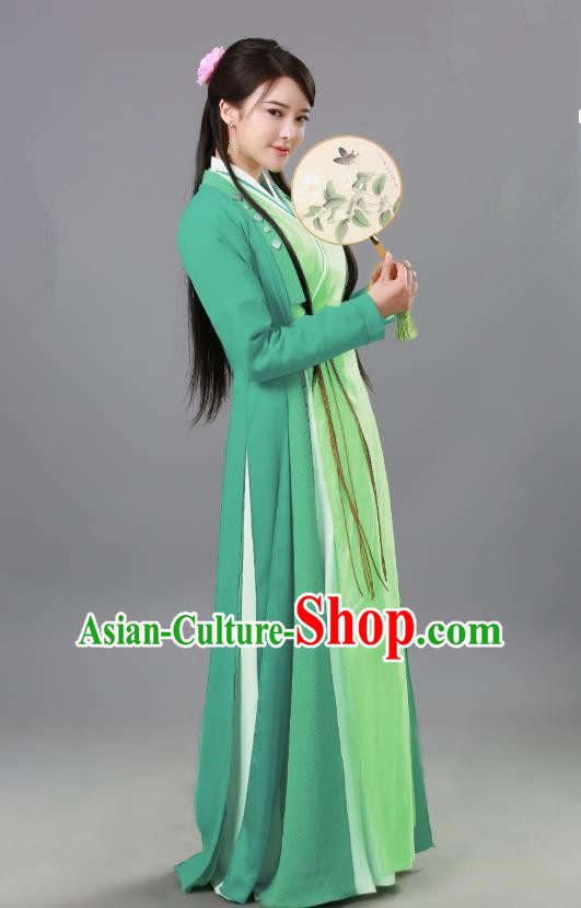 Chinese Ancient Female Swordsman Xiao Mimi Green Hanfu Dress Drama Handsome Siblings Costume and Headpiece for Women