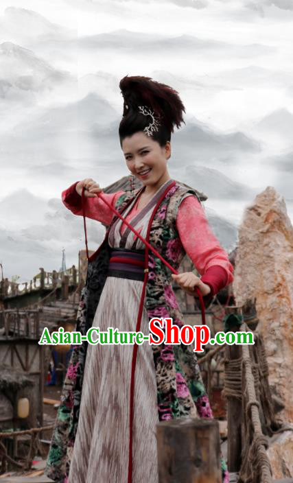 Chinese Ancient Villain Swordsman Tu Jiaojiao Hanfu Dress Drama Handsome Siblings Costume and Headpiece for Women