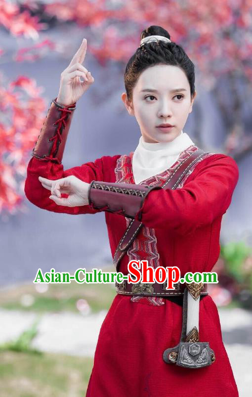 Chinese Historical Drama The Legend of Zu Ancient Demon Female Swordsman Yu Yingnan Red Costume and Headpiece for Women