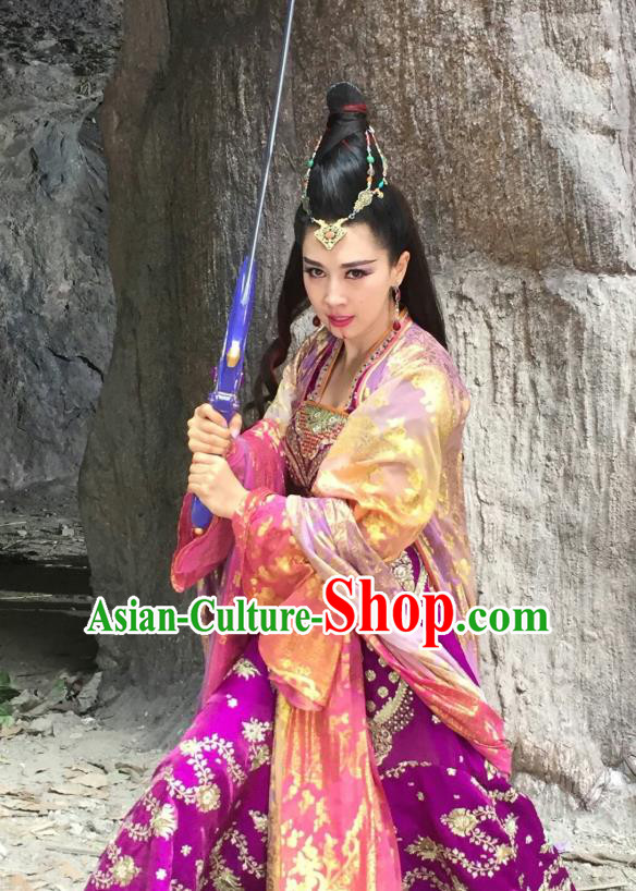 Chinese Historical Drama The Legend of Zu Ancient Demon Fairy Tu Mei Costume and Headpiece for Women