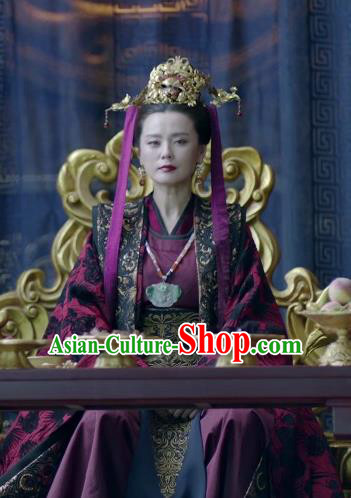 Chinese Historical Drama Ancient Empress Dowager of Northern Qi Qing Yu Nian Joy of Life Costume and Headpiece Complete Set