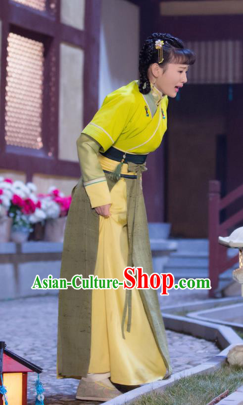 Chinese Historical Drama The Eternal Love Ancient Court Maid Jing Xin Costume and Headpiece for Women