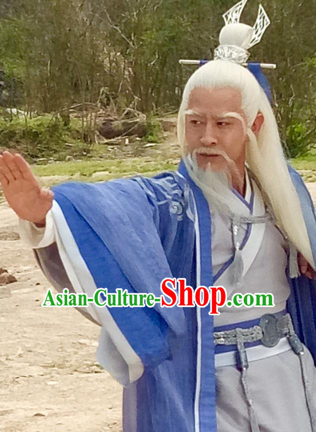 Swords of Legends Chinese Ancient Taoist Priest Qinghe Clothing Historical Drama Costume and Headwear for Men