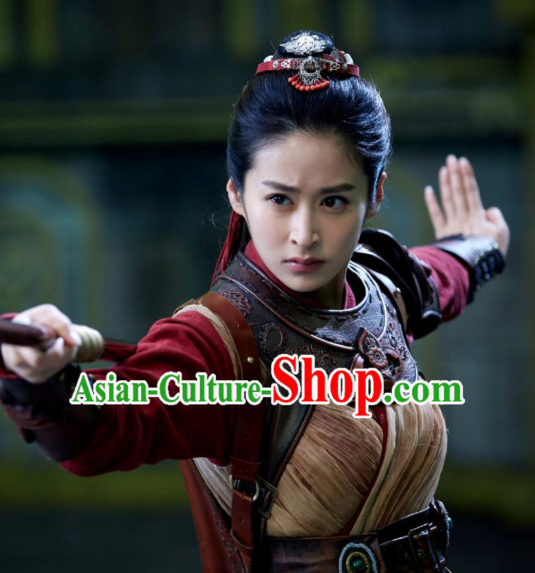 Chinese Historical Drama Swords of Legends Ancient Female General Wen Renyu Costume and Headpiece for Women