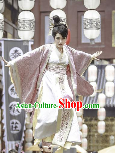 Chinese Historical Drama Swords of Legends Ancient Female Flamen Fu Qingjiao Costume and Headpiece for Women