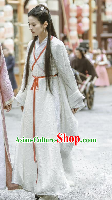 Chinese Historical Drama Swords of Legends Ancient Female Swordsman Wen Renyu White Costume and Headpiece for Women