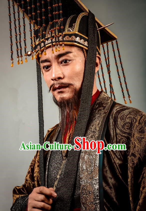 Swords of Legends Chinese Ancient Emperor Shengyuan Clothing Historical Drama Costume and Headwear for Men
