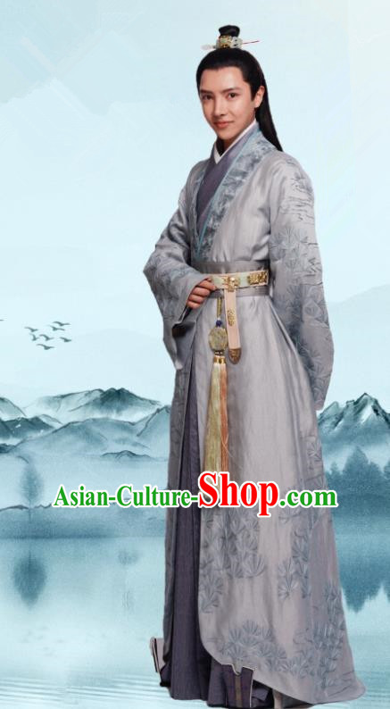 Chinese Drama Princess Silver Ancient Prince Wu Yu Historical Costume and Headwear for Men