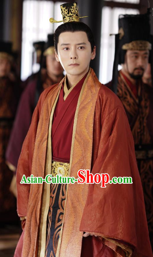 Chinese Drama Princess Silver Ancient Crown Prince Red Historical Costume and Headwear for Men