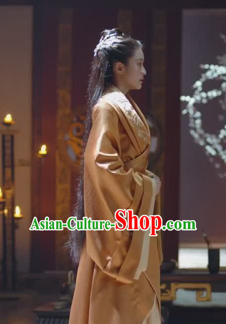Chinese Ancient Royal Queen Rong Le Orange Historical Drama Princess Silver Costume and Headpiece for Women