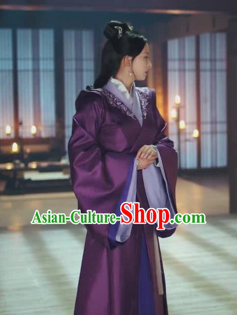 Chinese Ancient Noble Princess Zhao Yun Historical Drama Princess Silver Purple Costume and Headpiece for Women