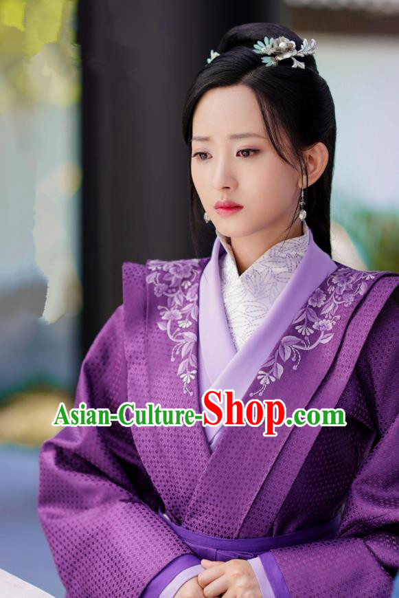 Chinese Ancient Noble Princess Rong Le Historical Drama Princess Silver Purple Costume and Headpiece for Women