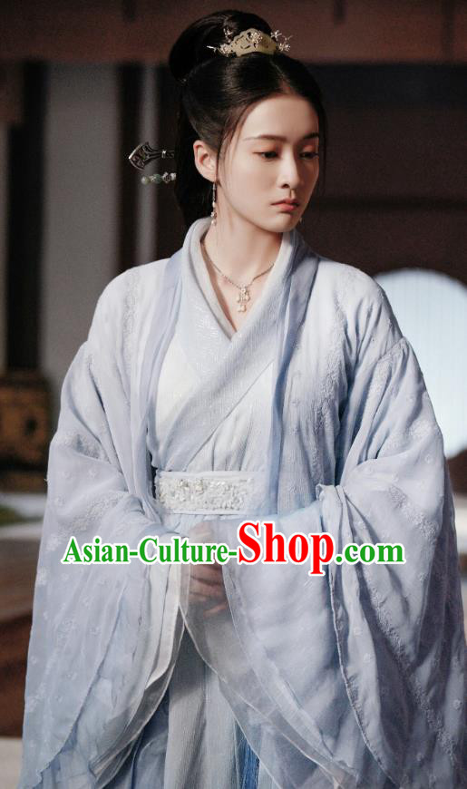 Chinese Ancient Princess Consort Rong Le Dress Historical Drama Princess Silver Pink Costume and Headpiece for Women