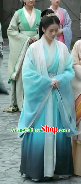 Chinese Ancient Princess Consort Rong Le Blue Dress Historical Drama Princess Silver Pink Costume and Headpiece for Women
