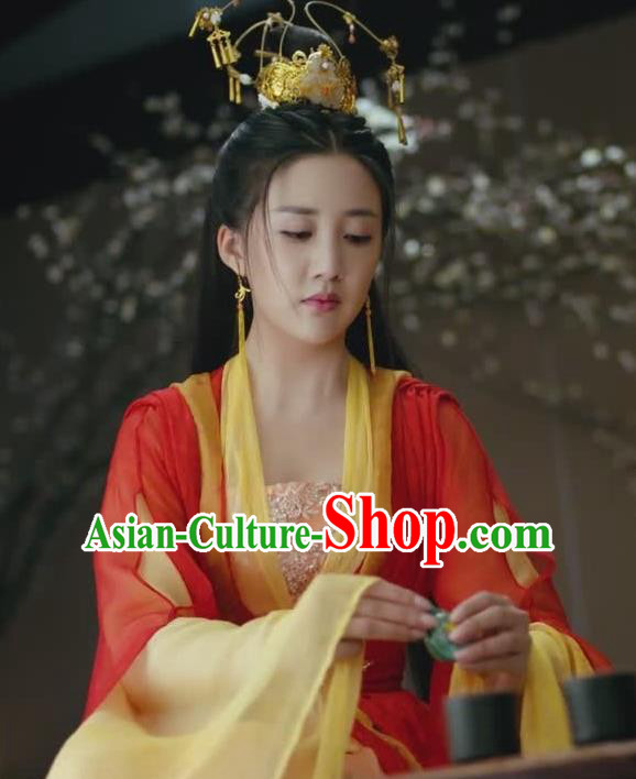 Chinese Ancient Princess Consort Hen Xiang Red Dress Historical Drama Princess Silver Pink Costume and Headpiece for Women