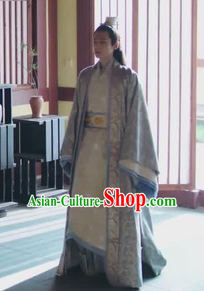 Chinese Drama Princess Silver Ancient Prince Rong Qi Historical Costume and Headwear for Men