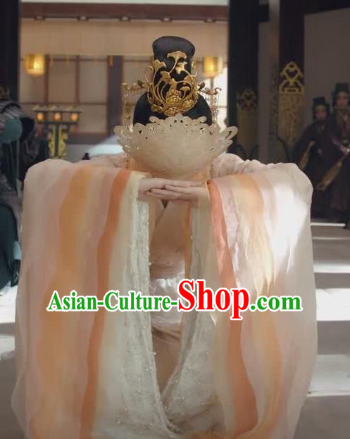 Chinese Ancient Royal Princess Rong Le Orange Hanfu Dress Historical Drama Princess Silver Pink Costume and Headpiece for Women