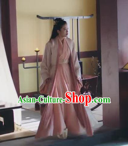 Chinese Ancient Palace Princess Rong Le Pink Historical Drama Princess Silver Costume and Headpiece for Women