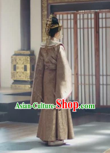 Chinese Ancient Queen Rong Le Golden Historical Drama Princess Silver Costume and Headpiece for Women