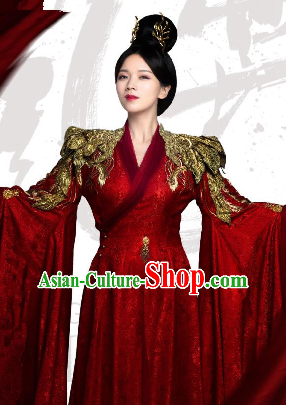 Chinese Ancient Palace Queen Zheng Shujun Red Hanfu Dress Historical Drama Legend of the Phoenix Costume and Headpiece for Women