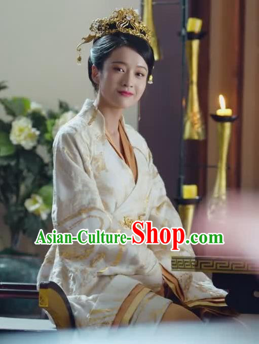 Chinese Ancient Royal Empress Rong Le Historical Drama Princess Silver Costume and Headpiece for Women