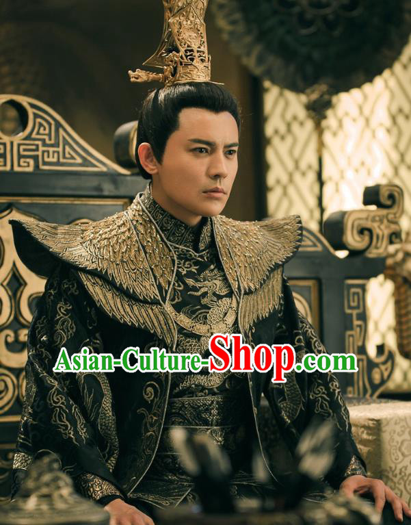Chinese Drama Legend of the Phoenix Ancient Royal Emperor Pang Tong Historical Costume and Headwear for Men