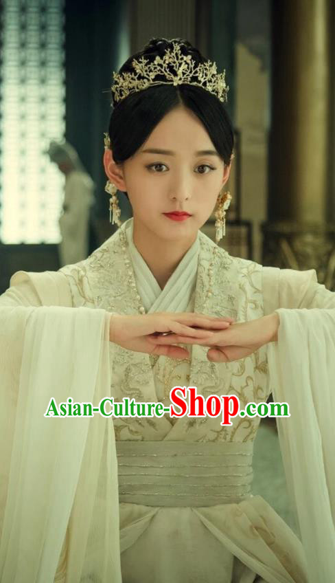 Chinese Ancient Royal Consort Ye Ningzhi White Hanfu Dress Historical Drama Legend of the Phoenix Costume and Headpiece for Women