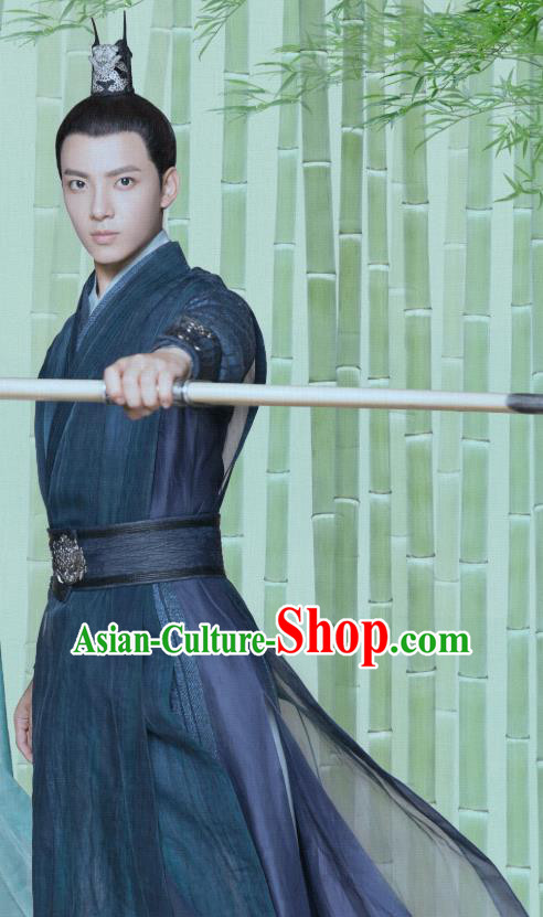 Love Better Than Immortality Chinese Ancient Swordsman Xiao Bai Blue Clothing Historical Drama Costume and Headwear for Men