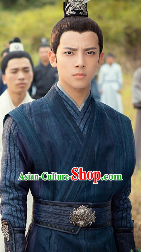 Love Better Than Immortality Chinese Ancient Swordsman Xiao Bai Blue Clothing Historical Drama Costume and Headwear for Men