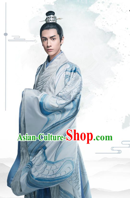 Drama Princess Silver Chinese Ancient Emperor of Xi Qi Rong Qi Historical Costume and Headwear for Men