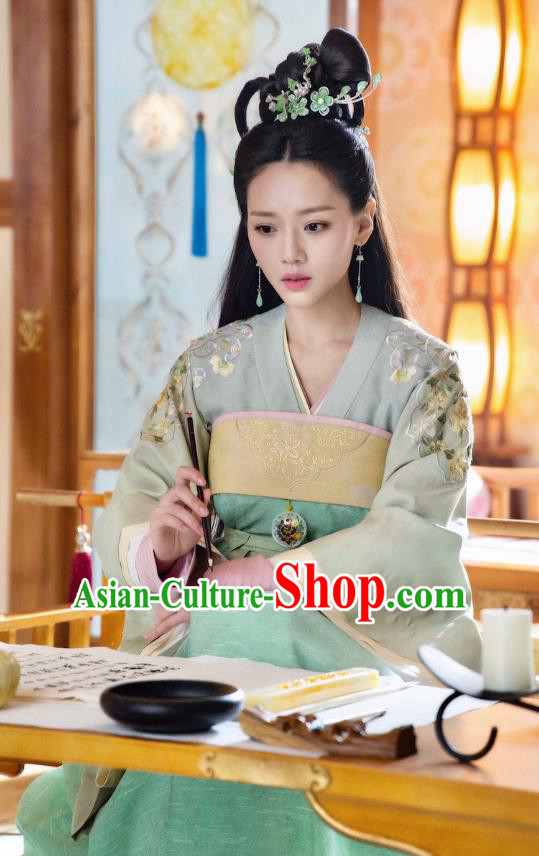 Chinese Ancient Princess Li Mingyue Green Hanfu Dress Historical Drama The Love By Hypnotic Costume and Headpiece for Women