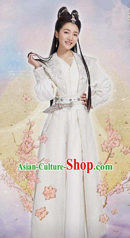 Chinese Ancient Female Swordsman Li Mingyue White Hanfu Dress Historical Drama The Love By Hypnotic Costume and Headpiece for Women