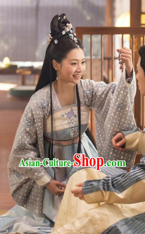 Chinese Ancient Noble Princess Li Mingyue Blue Hanfu Dress Historical Drama The Love By Hypnotic Costume and Headpiece for Women