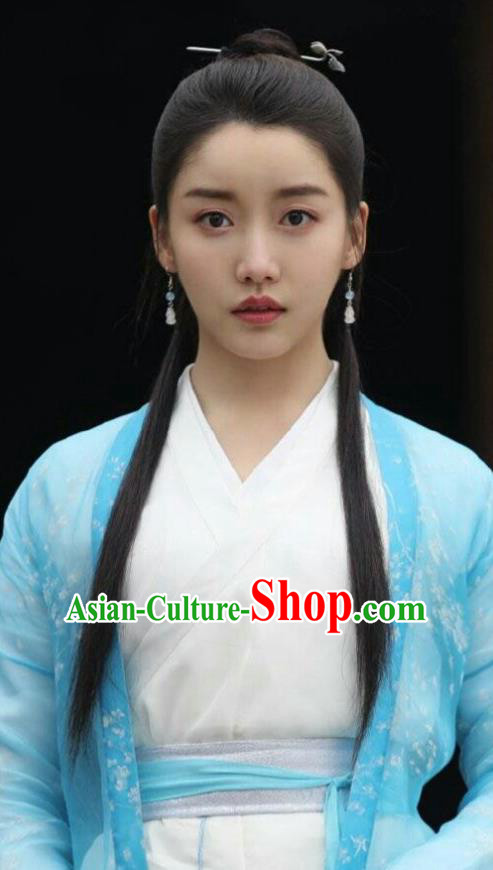 Chinese Ancient Female Swordsman Yu Shengyou Hanfu Dress Historical Drama Lovely Swords Girl Costume and Headpiece for Women