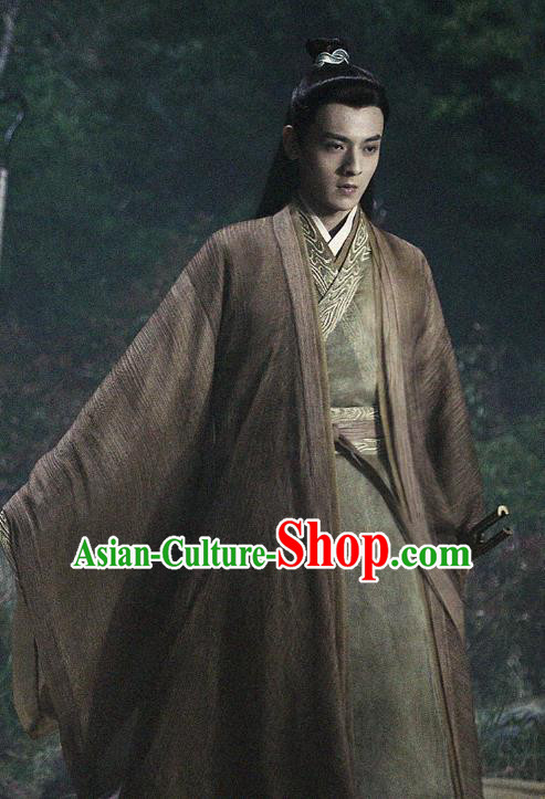 Listening Snow Tower Chinese Historical Drama Ancient Swordsman Qing Lan Costume and Headwear for Men
